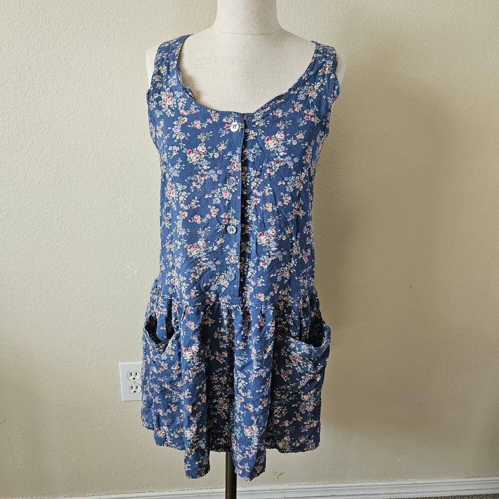 Vintage Pellini Blue Shorts Floral Romper Medium